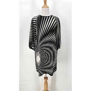 THREAD SOCIAL Vintage Silk Print Dress Womens 2 Black Cream Mini Swirl Mod Retro